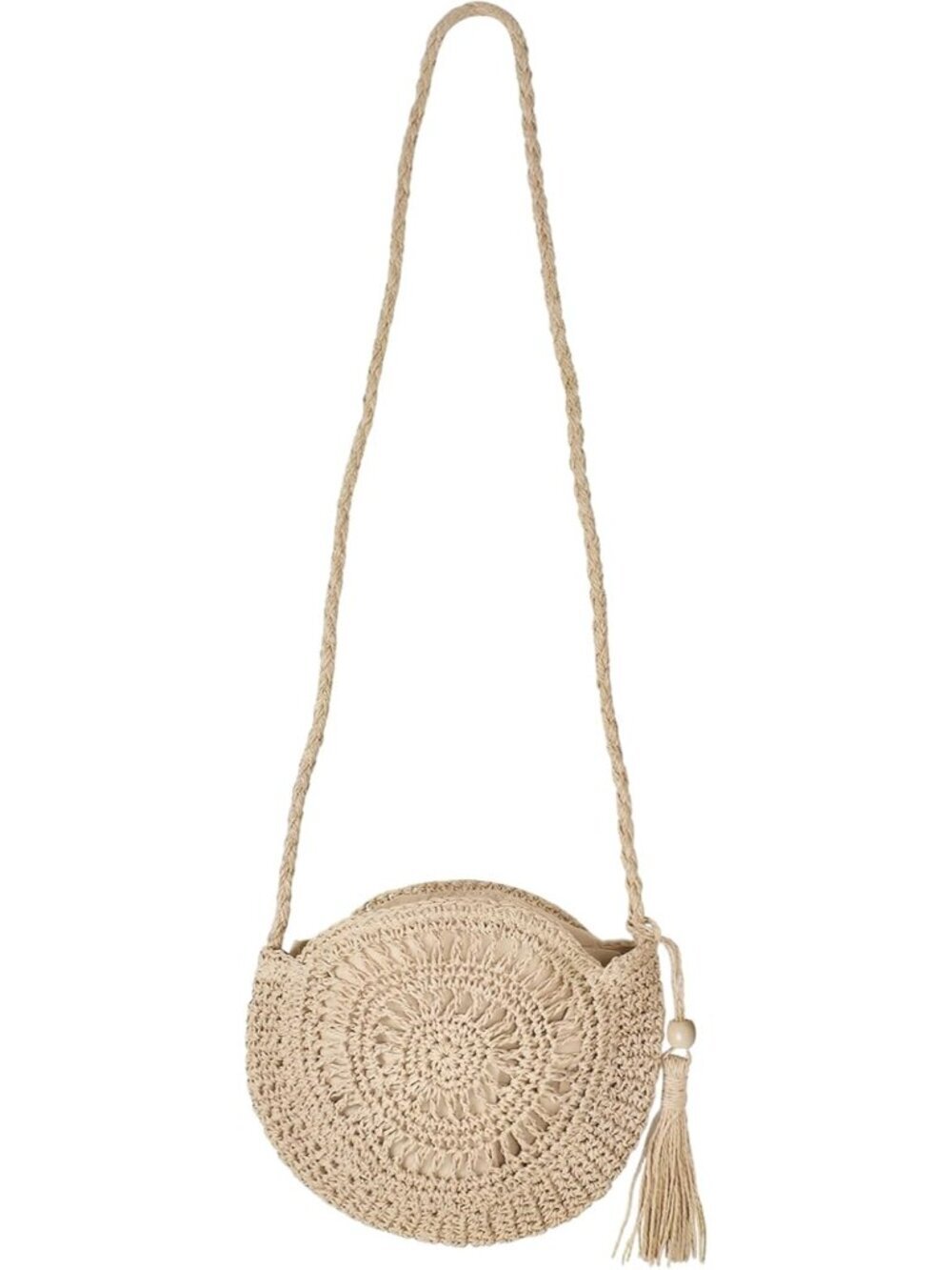 Women's White Handmade Crochet Bag with Tassel and Zipper Beach Travel Holiday